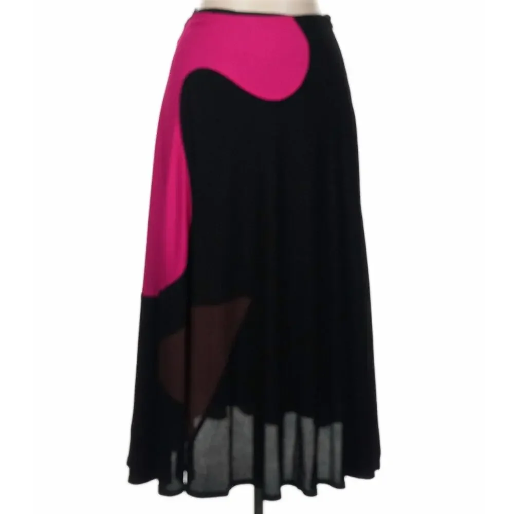 Tory Burch Colorblock Knit Crepe Midi Skirt Black Brown Pink 6 $998